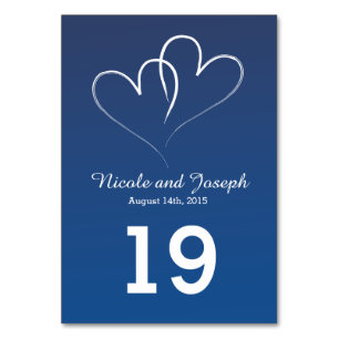 Zwei weiße Herzen verflochten - Seeblau Tischnummer