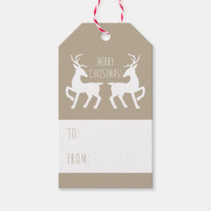 Zwei weiße Hirsche auf Beige Farbe Weihnachten Geschenkanhänger