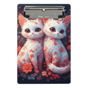 Zwei weiße Kätzchen und Blume Mini Klemmbrett
