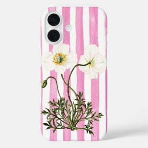 Zwei weiße Klatschmohnblumen auf verblassten rosa iPhone 16 Hülle