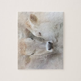 Zwei weiße Kühe auf Aquarelleffekt Puzzle