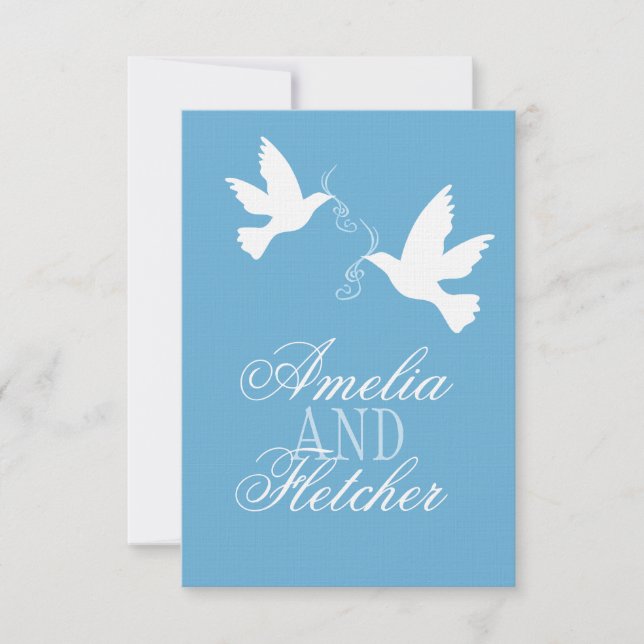 Zwei weiße Liebesvögel Blau formale Hochzeit RSVP (Vorderseite)