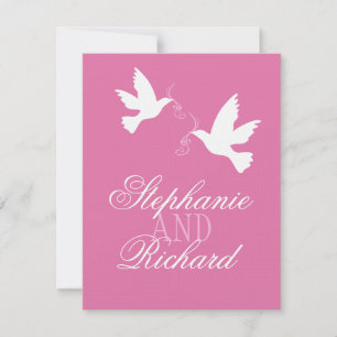 Zwei weiße Liebesvögel rosa formale Hochzeit RSVP Karte