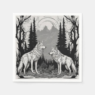 ZWEI WEISSE MAGICAN WOLF AM NACHT SERVIETTE