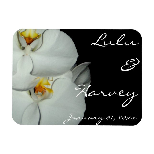 Zwei weiße Orchids persönliche Hochzeit Magnet (Horizontal)