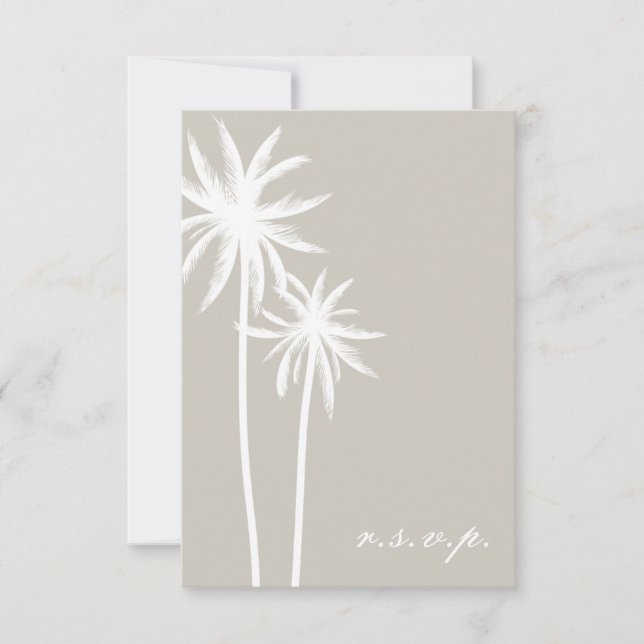 Zwei weiße Palmen Hochzeit RSVP Karte (Vorderseite)