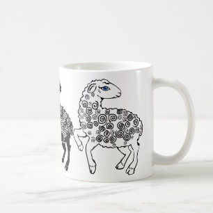 Zwei weiße Schafe Ein schwarzes Schafe Volkskunst Tasse
