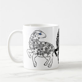 Zwei weiße Schafe eine schwarze Schaf-Volkskunst Tasse