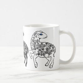 Zwei weiße Schafe eine schwarze Schaf-Volkskunst Tasse