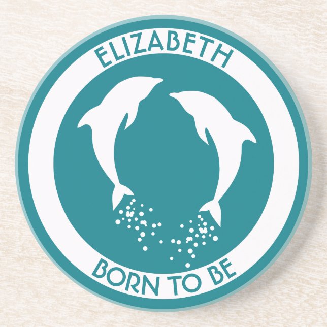 Zwei weiße springende Delphine mit den Blasen weiß Sandstein Untersetzer (Vorne)