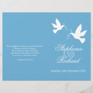 Zwei weiße Tauben blaues Band Hochzeitsprogramm