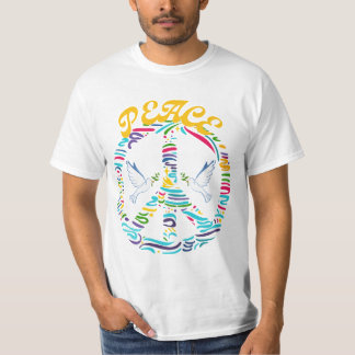 Zwei weiße Tauben, die in einem Zeichen des Friede T-Shirt