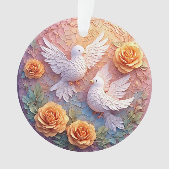 Zwei weiße Tauben inmitten eines Blumenmusters Ornament (Vorderseite)