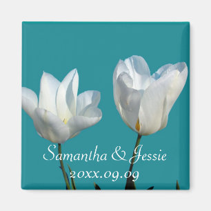 zwei weiße Tulpen-Blume Save the Date Magnet