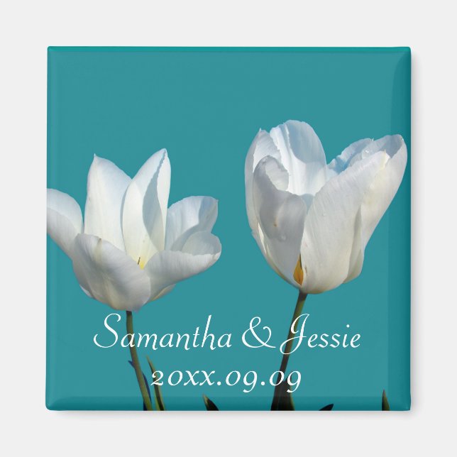 zwei weiße Tulpen-Blume Save the Date Magnet (Vorne)