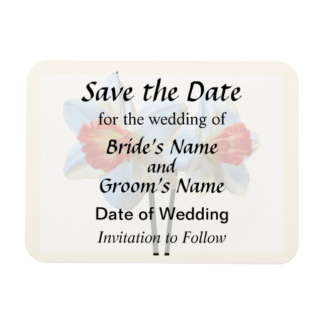 Zwei weiße und orangefarbene Stoffe Save the Date Magnet (Horizontal)