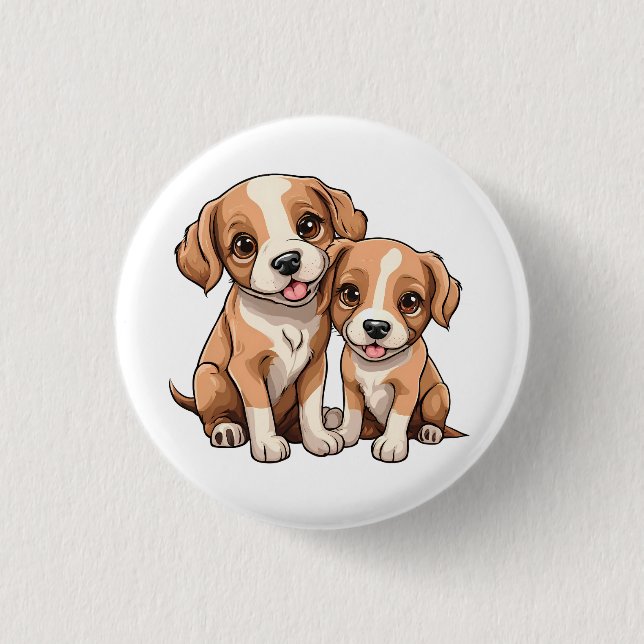 ZWEI WELPEN Knopf Button (Vorderseite)