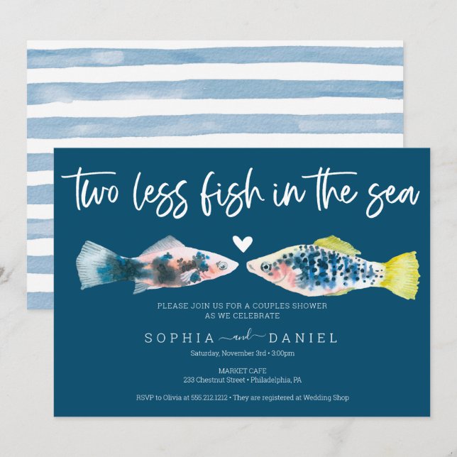 Zwei weniger Fische im Meer Paare Dusche Einladung (Vorne/Hinten)