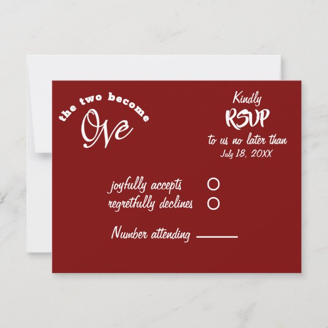 Zwei werden zu einer Burgundy & White Wedding RSVP Karte (Vorderseite)