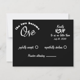 Zwei werden zu einer Schwarz-Weiß-Hochzeit RSVP Karte