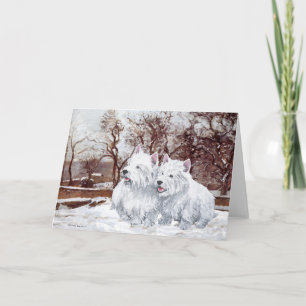 Zwei Westies in der Winterzeit Feiertagskarte