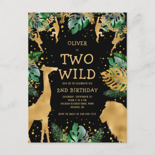 Zwei Wild 2. Geburtstag Party Green Gold Black Postkarte