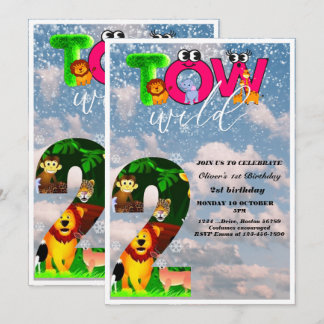 Zwei Wild 2. Geburtstag Party Safari Animals Party Einladung