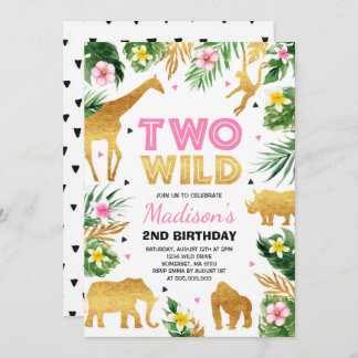 Zwei Wild 2. Geburtstag Party Safari Animals Party Einladung