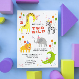 Zwei Wild-2. Geburtstag Safari Tiere Niedliches Fo Einladung