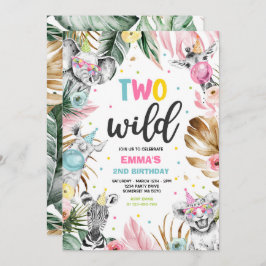 Zwei Wild Birthday Gold Safari Jungle Animals Part Einladung