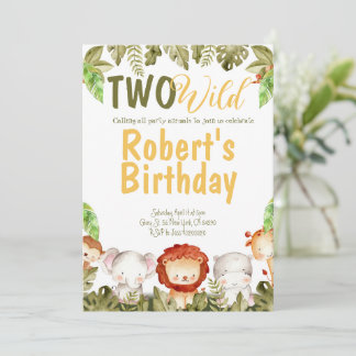 Zwei wild lebende Safari Tiere 2. Geburtstag Einla Einladung