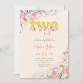 Zwei wild lebende Senf & Rosa Wildblume Geburtstag Einladung