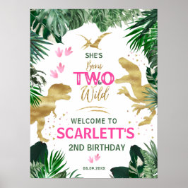 Zwei Wild Pink Dinosaurier 2. Geburtstag Party Wil Poster