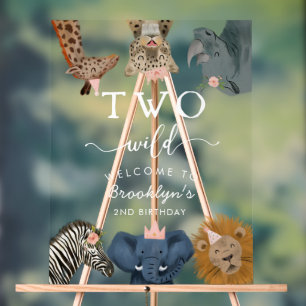 Zwei Wild Pink Safari Geburtstag Willkommen Acrylschild