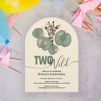 Zwei Wild Safari Giraffe Tier Geburtstagsparty Einladung