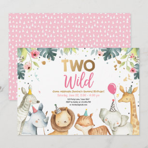 Zwei Wild Safari Gold Girls Geburtstagsparty Einladung