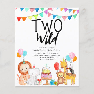 ZWEI WILD Safari Party Tiere 2. Geburtstag Flyer