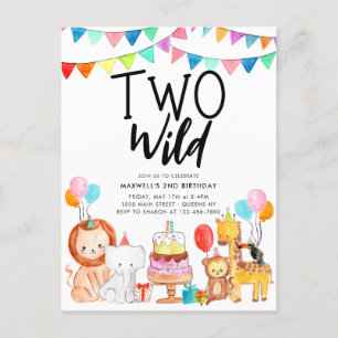 ZWEI WILD Safari Party Tiere Kinder 2. Geburtstag Postkarte