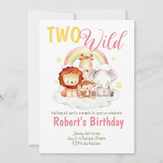 Zwei Wild Safari Rainbow zum Geburtstag Einladung