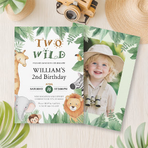 ZWEI WILD Safari Tier 2. Geburtstag Einladung
