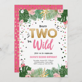 Zwei Wild Tropical Safari Gold Girl Einladung