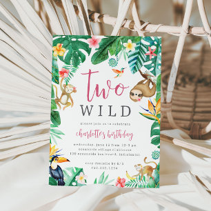 ZWEI WILD Tropische Jungle Tiere 2. Geburtstag Einladung