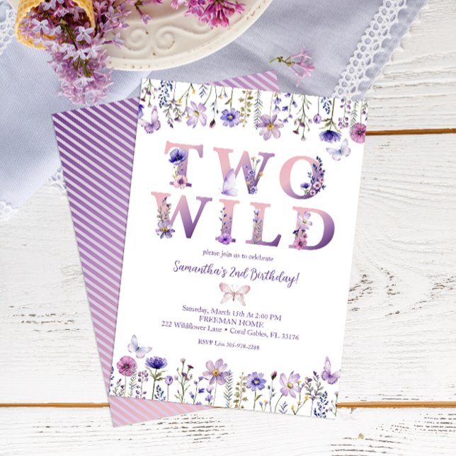 Zwei Wildblumen - zweite Geburtstagsfeier Einladung (Wildflower 2nd Birthday Invite)