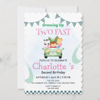 Zwei Wilddschungelwale Race 2. Geburtstag Party Einladung