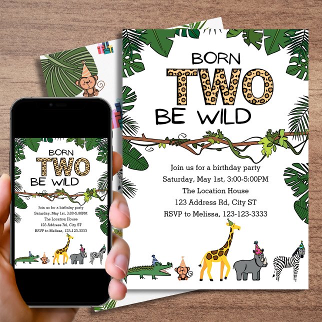 Zwei Wilde 2. Geburtstag Safari Dschungel Tier Einladung (Von Creator hochgeladen)