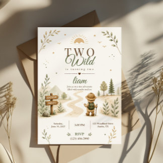 Zwei wilde Boho-Entdecker-Geburtstagsdesign Einladung