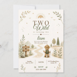 Zwei wilde Boho-Entdecker-Geburtstagsdesign Einladung