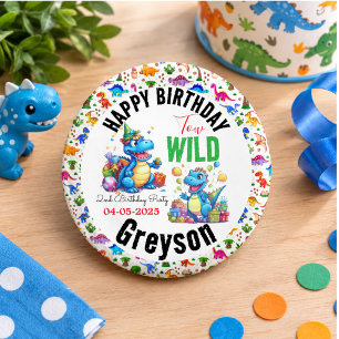 Zwei wilde Dino-Party Junge Dinosaurier 2. Geburts Button