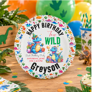 Zwei wilde Dino-Party Junge Dinosaurier 2. Geburts Pappteller