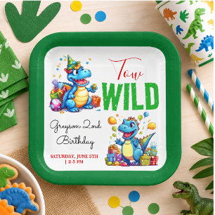 Zwei wilde Dino-Party Junge Dinosaurier 2. Geburts Pappteller